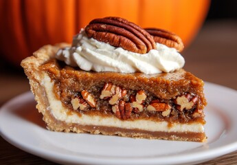 Poster - Delicious pecan pie slice with whipped cream topping