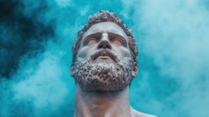 Poster - Dramatic statue of a bearded man against a turquoise background