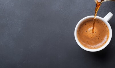 freshly brewed coffee being poured into a white cup