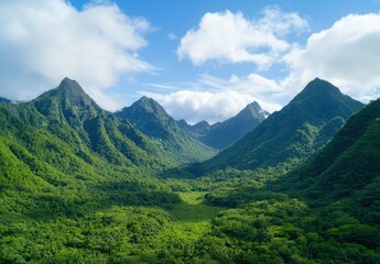 Poster - Lush green mountains and valleys under a blue sky