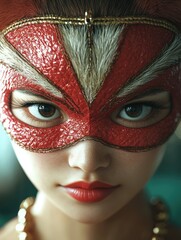 Canvas Print - Mysterious woman in red mask