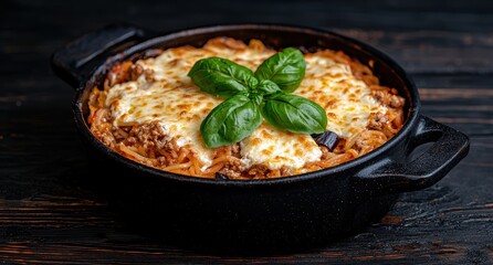 Delicious baked pasta dish with tomato sauce and melted cheese