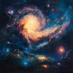 Wall Mural - A vibrant cosmic scene depicting a swirling galaxy filled with stars and nebulae.