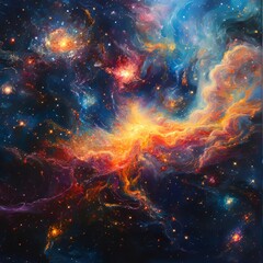 Wall Mural - A vibrant cosmic scene depicting swirling galaxies and colorful nebulae in deep space.