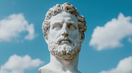 Sticker - Marble bust of a man against a blue sky with clouds