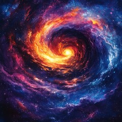 Poster - A vibrant cosmic swirl depicting a galaxy with bright colors and starry background.