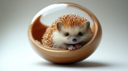 A small hedgehog curled up into a ball, isolated on a white background.