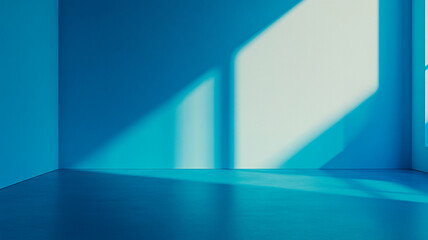 Poster - Bright blue interior with sunlight creating geometric shadows during the day