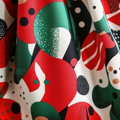 Sticker - A vibrant fabric pattern featuring abstract shapes in red, green, black, and white.