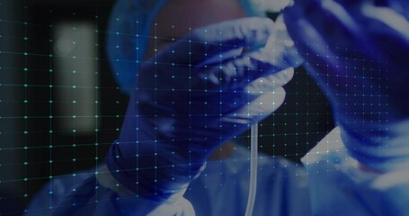 Poster - Animation of cardiograph over caucasian female surgeon in operating room