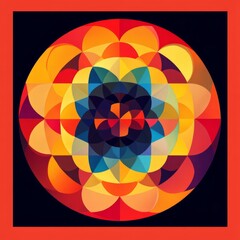 Poster - A vibrant geometric design featuring overlapping shapes in warm colors, creating a mandala effect.