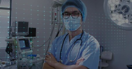 Poster - Animation of cardiograph over asian male surgeon in operating room