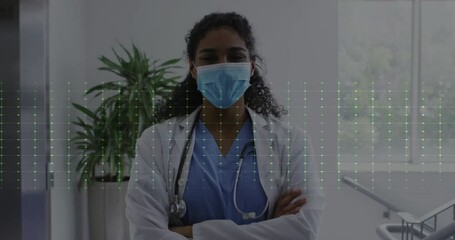 Poster - Animation of cardiograph over biracial female surgeon in hospital