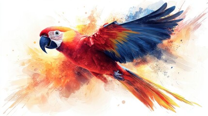 Wall Mural - Animal clipart with a bird in flight on a white background, colorful and lively