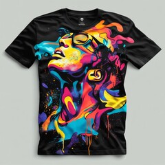 Canvas Print - A vibrant graphic t-shirt featuring an artistic portrait with colorful splashes.