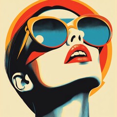 Sticker - A vibrant illustration of a woman wearing stylish sunglasses, exuding confidence and style.