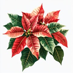 Canvas Print - A vibrant illustration of poinsettia plants with red and green leaves.