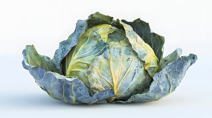 Wall Mural - 17. **A 3D render of a spoiled cabbage, with yellowed and wilted leaves, set against a pristine white surface