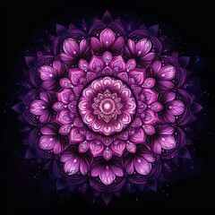 Sticker - A vibrant mandala design featuring intricate floral patterns in shades of purple and black.