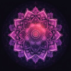 Poster - A vibrant mandala design featuring intricate patterns and a lotus motif in purple hues.