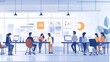 © Wish Craft Arts - Businesspeople working on computers in a modern office, with data visualizations on the wall.