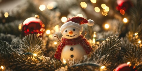 Wall Mural - Merry Christmas and Happy New Year bright colorful composition. Xmas background with festive decorative elements. Festive banner and web poster, greeting card, flyer and brochure