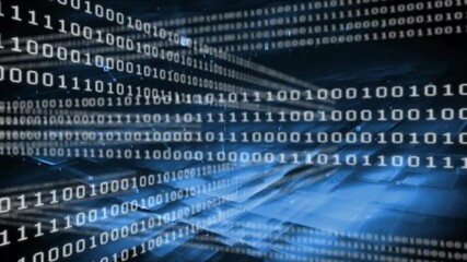 Poster - Animation of binary coding digital data processing over black background