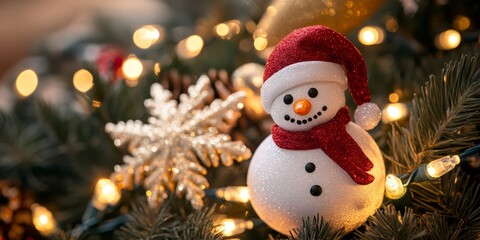 Wall Mural - Merry Christmas and Happy New Year bright colorful composition. Xmas background with festive decorative elements. Festive banner and web poster, greeting card, flyer and brochure
