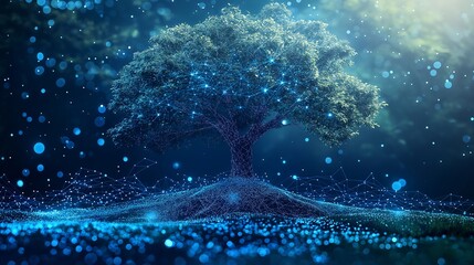 Wall Mural - Glowing Tree of Life in Digital Landscape