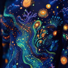 Canvas Print - A vibrant, abstract design featuring cosmic elements and colorful patterns.