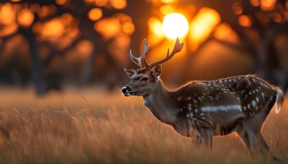 Serene Pampas deer grazing amidst golden hues of sunset