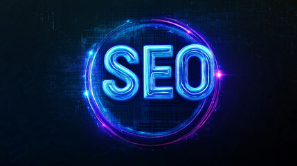 Aufkleber - Blue glowing seo sign representing search engine optimization process