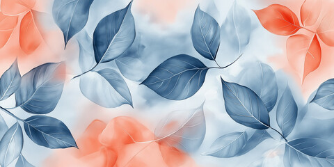 Aufkleber - Blue and orange leaves creating abstract floral background design