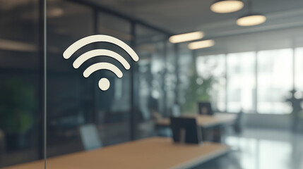 Poster - Wifi symbol indicating wireless network in open space office