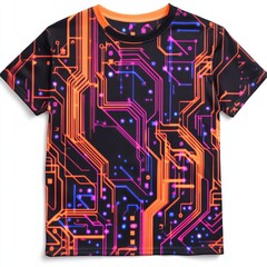 Wall Mural - A vibrant, neon-patterned t-shirt featuring a circuit board design.