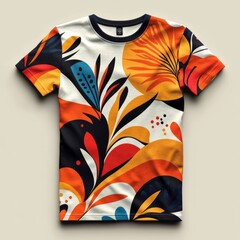 Canvas Print - A vibrant, patterned t-shirt featuring bold floral designs in various colors.