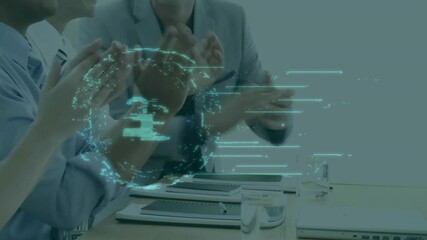 Poster - Animation of shapes with padlock over diverse business people clapping