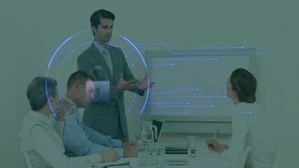 Poster - Animation of shapes with padlock over diverse business people at meeting