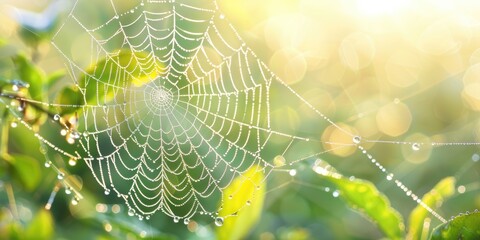 Morning dew glistening on a spider s web