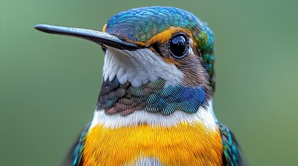 Wall Mural - Ruby-throated hummingbird with wings spread on a white background