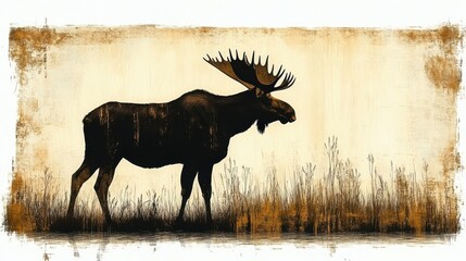 Silhouette of a bull moose on a white background, strong contrast