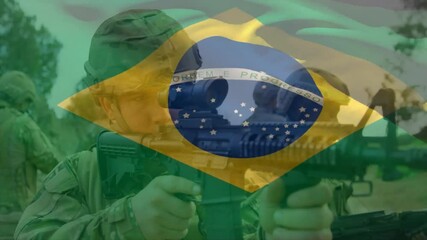 Poster - Animation of flag of brazil over diverse soldiers