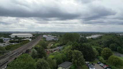 Canvas Print - Aerial View of Kempston Town of Bedford City During Cloudy and Rainy Day over Bedfordshire England,  Great Britain. September 10th, 2024