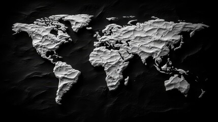 Poster - white world map in depth, clipart, in black background