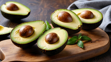 Fresh avocado sliced on a cutting board, rich in healthy fats, brain-boosting ingredient.