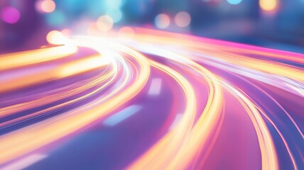 Poster - Colorful light trails on city street at night, abstract motion. Urban nightlife concept