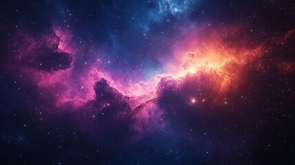 Wall Mural - a vibrant nebula with pink, blue, and orange hues surrounded by twinkling stars.