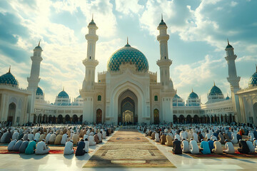 Muslims Praying at the Mosque: A Stunning View of Islamic Architecture and Faith