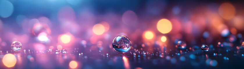 Wall Mural - Reflective Water Drops and Bokeh Lights: Abstract Background