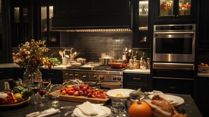 Canvas Print - Cozy Autumn Kitchen with Harvest Bounty